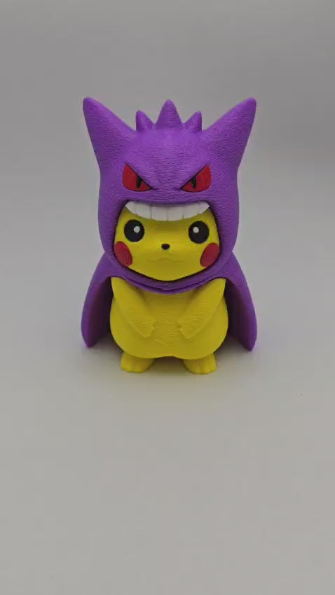 Pikachu Fantasiado de Gengar em Impressão 3D – Colecionável em PLA Premium